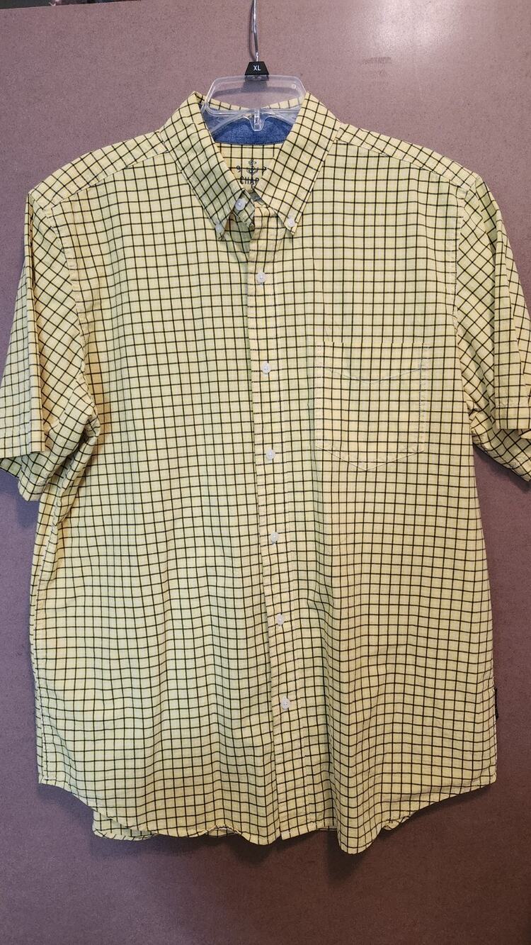 Chaps Mens Plaid Short Sleeve Button Down Shirt Yellow & Blue Size L #521